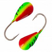 Фото капля с отверстием и лыской d 2,5 мм, вес 0,2 гр, салатовая-красная с черными полосками /10 шт/